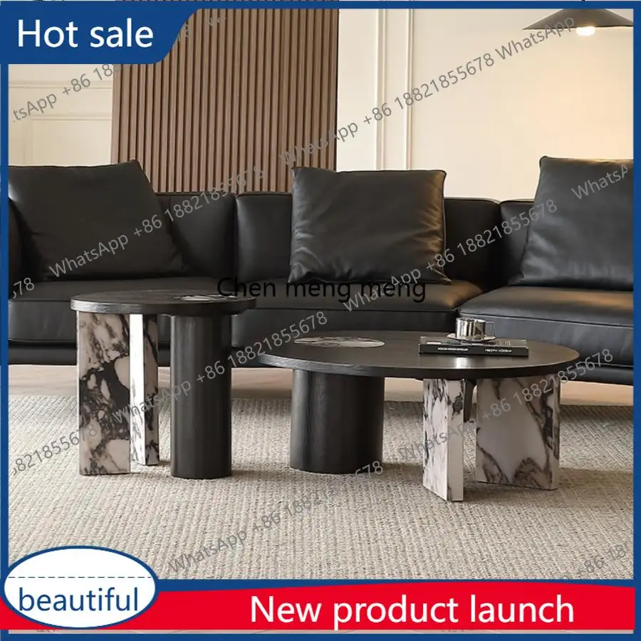 

M46 Luxury Round Coffee Table - Italian Modern Marble Top Minimalist Side Table for Contemporary Living Room