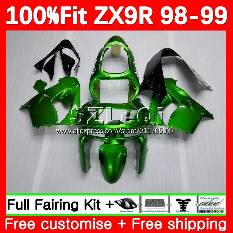 Light Green Body + Decal For KAWASAKI NINJA ZX9 ZX 9R 9 R 900 CC ZX9R 98 99 105No.24 ZX900 ZX-9R 1998 1999 Injection Fairings