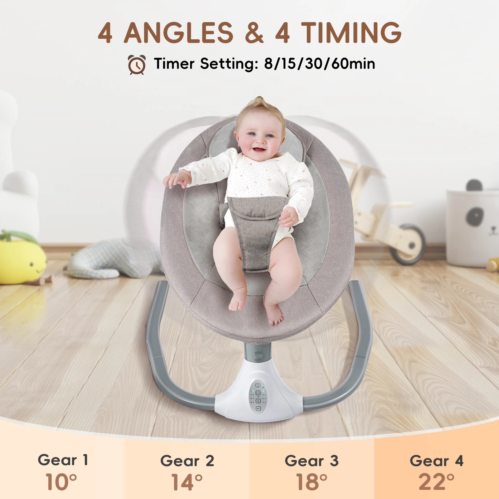 Balançoire électrique pour bébé, transat à 4 vitesses, berceuses intégrées, fonction Bluetooth, pare-soleil, moustiquaire, télécommande