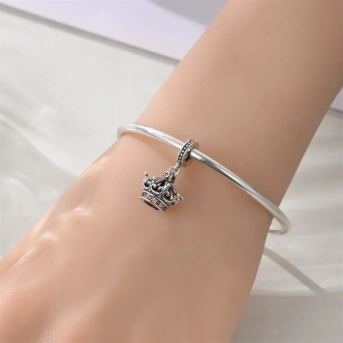 925 Sterling Silver Crown Carousel Charms Birthday Cake Lighthouse Heart Spot Love Slogan Pendent Beaded Bracelet Jewelry Gift
