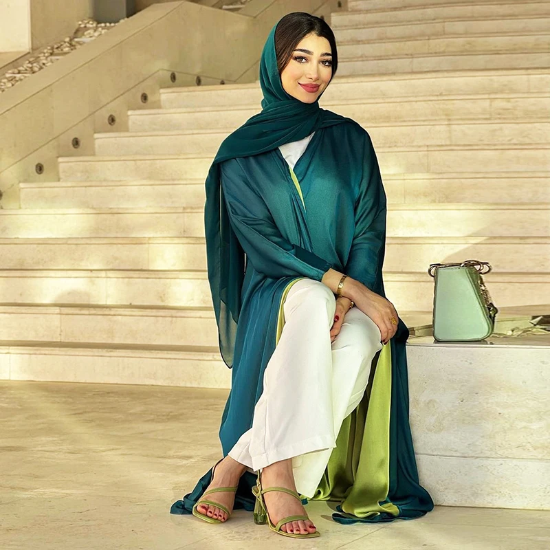 Chiffon Dress for Women, Green Robe, Muslim Clothes, New Abaya Coat, Dubai, Arab, Turkey, Green Scarf