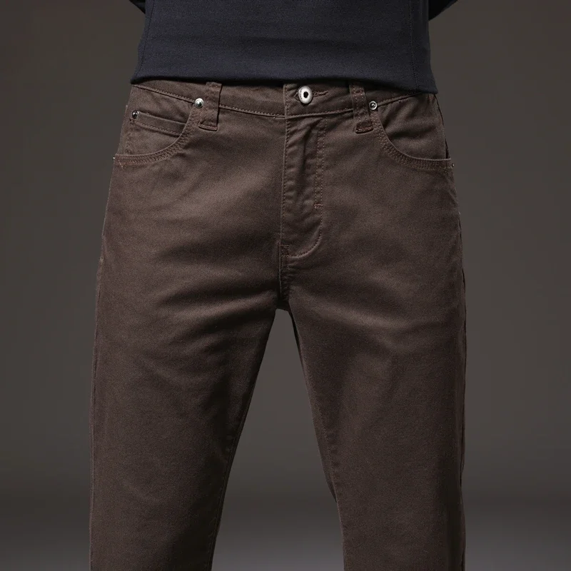 

98% cotton pants autumn 2023 brand new classic style young men's slim straight stretch casual black brown navy blue