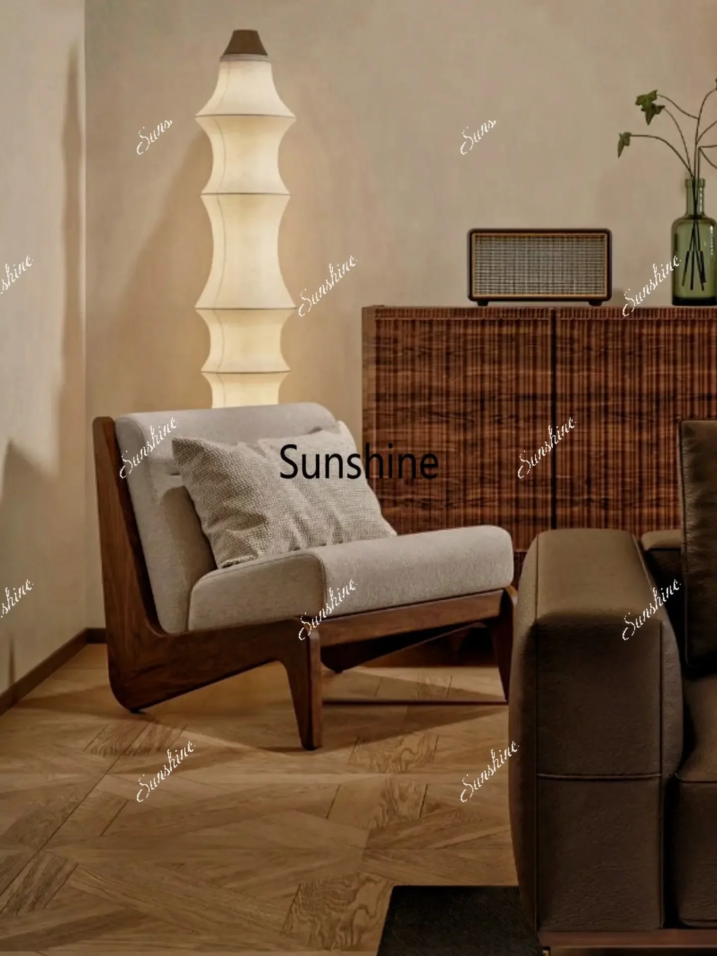Wabi Sandy Wind Solid Wood Sofa Home Living Room Balcony Single Chair Small Apartment FT