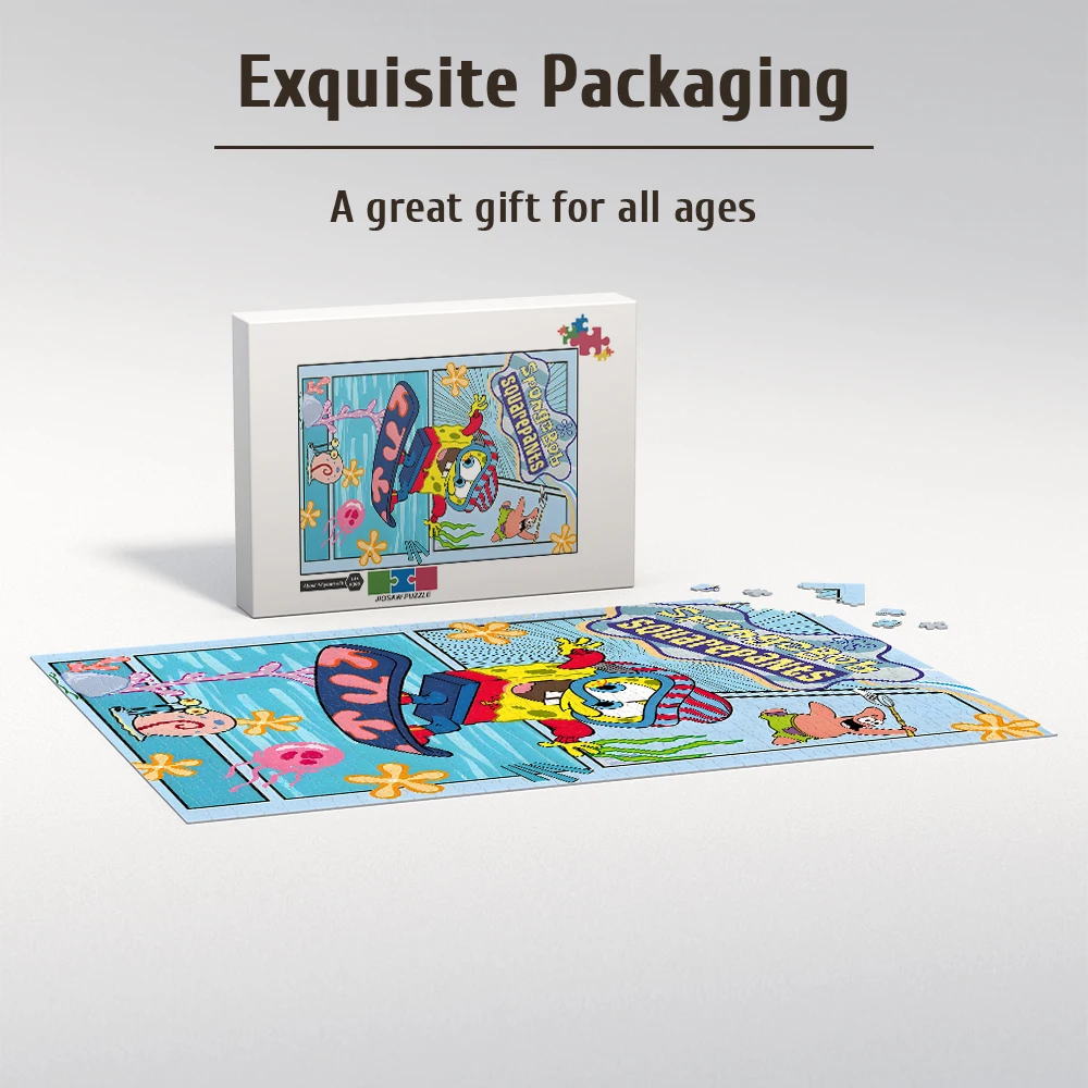 스폰지밥 스케이트보드 테마 나무 바닥 퍼즐 게임 - 108/200/300/500/1000 조각으로 제공