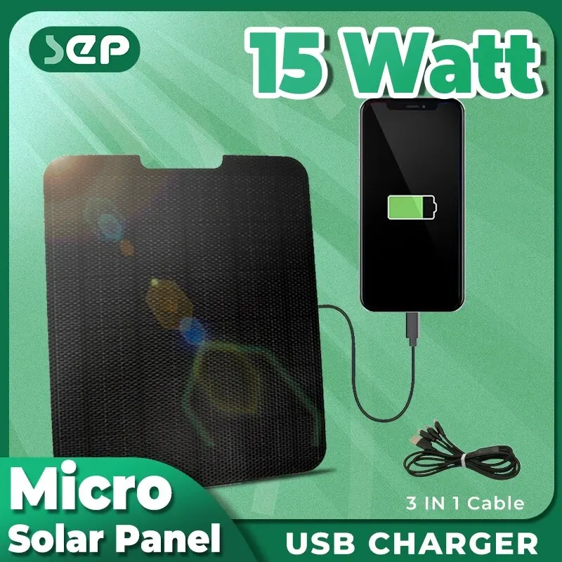 15W Outdoor Security Camera Solar Panel, 5V USB Charge4, IP67 Waterproof High Monocrystalline