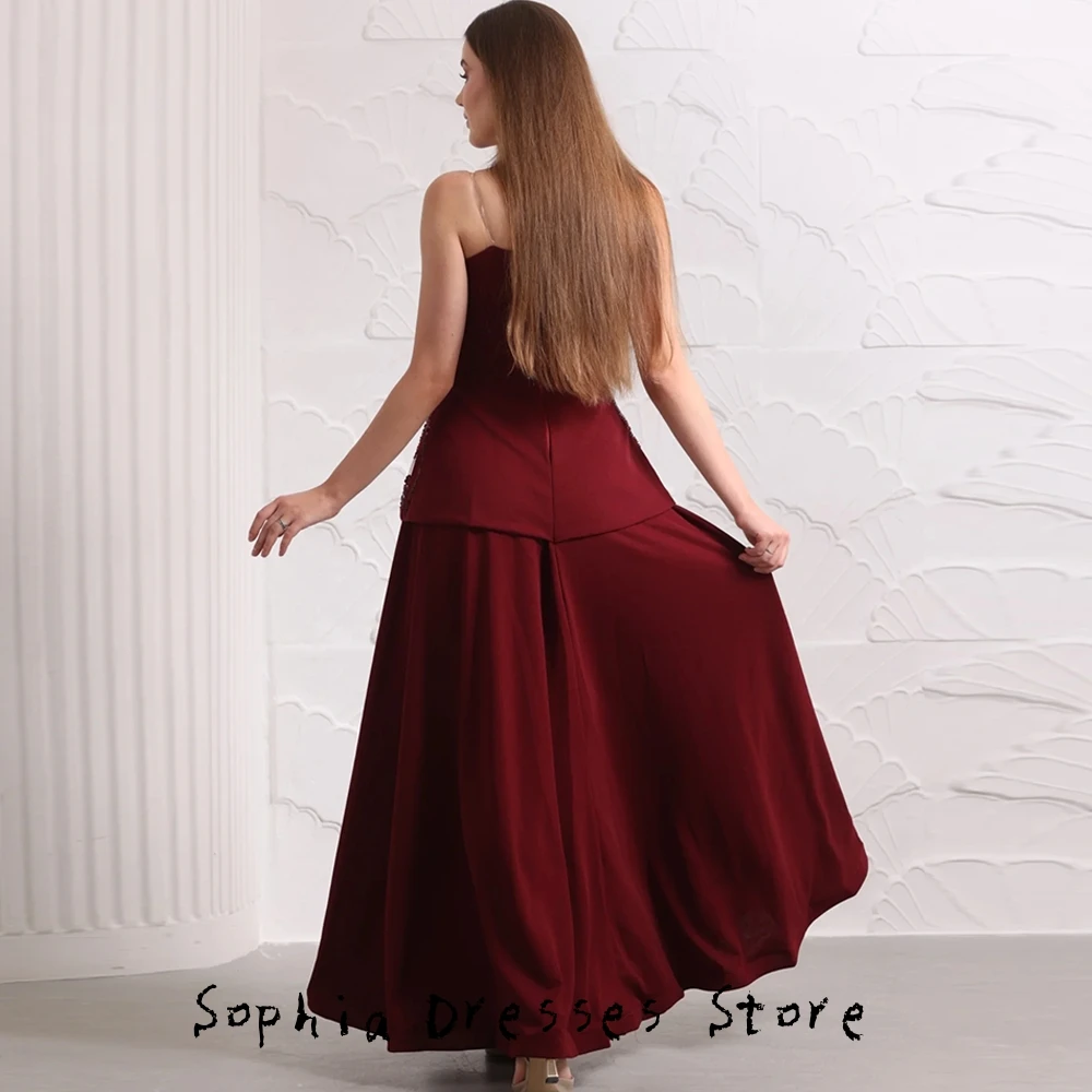Hoge kwaliteit A-lijn bordeaux jersey strapless avondjurk op maat gemaakte gelegenheidsjurken eenvoudige mouwloze Saoedi-galajurk