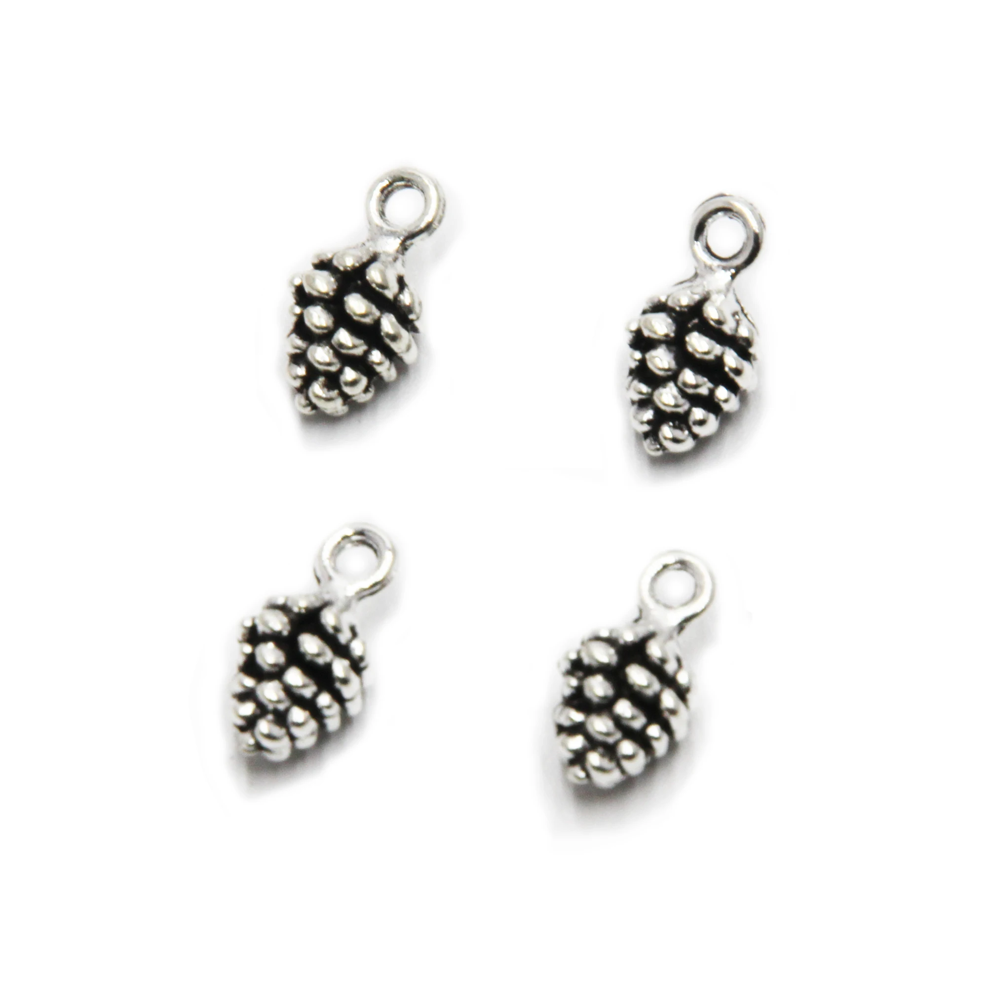 30pcs 3D Mini Pine Cone Pendant Antique Tibetan Silver Tone Zinc Alloy 14*7mm