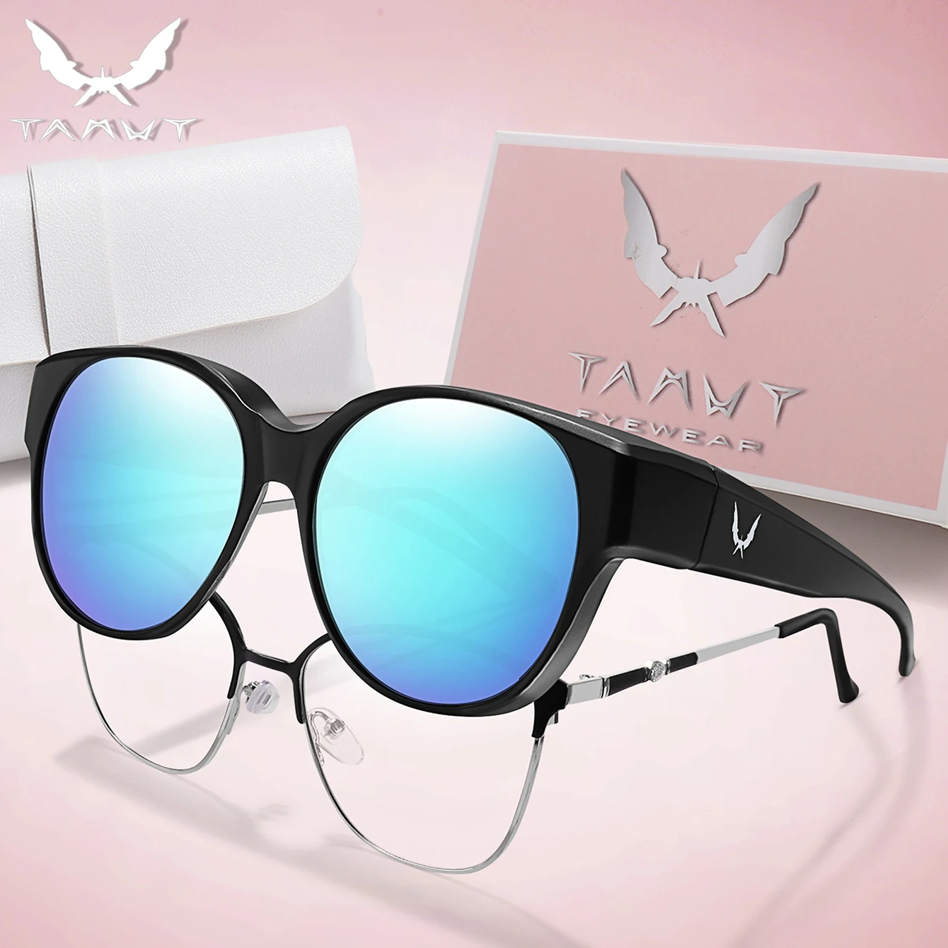 Over Glasses with Box Cover Over Myopia Eyeglasses Unisex Round Shades with UV Protection Outdoor Sports Fishing Hiking Cycling