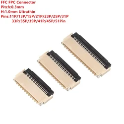 5Pcs FPC 0.3mm Flexible Cable Connector Socket Clamshell Bottom Contact Type 11P/13/15/21/23/25/31/33/35/39/41/45/51 Pin