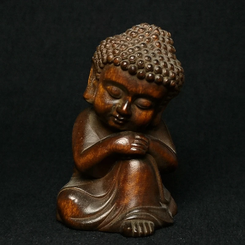 

YIZHU CULTUER ART Size 2.6 Inch Old Chinese Boxwood Hand carved Sakyamuni Buddha Figurine Statue Table Decoration Collectable