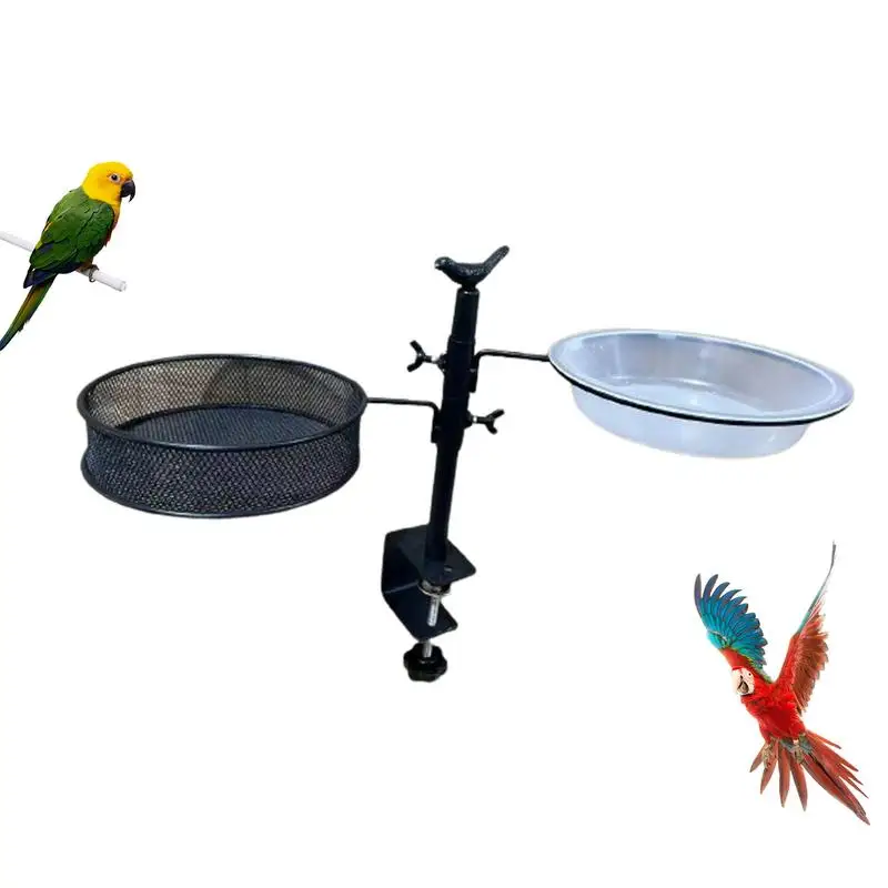 Railing Clamp Bird Feeder Adjustable Deck Mounted Bird Water Bowl Bird Feeding Station Flower Pot Stand 360-Degree Rotatable For