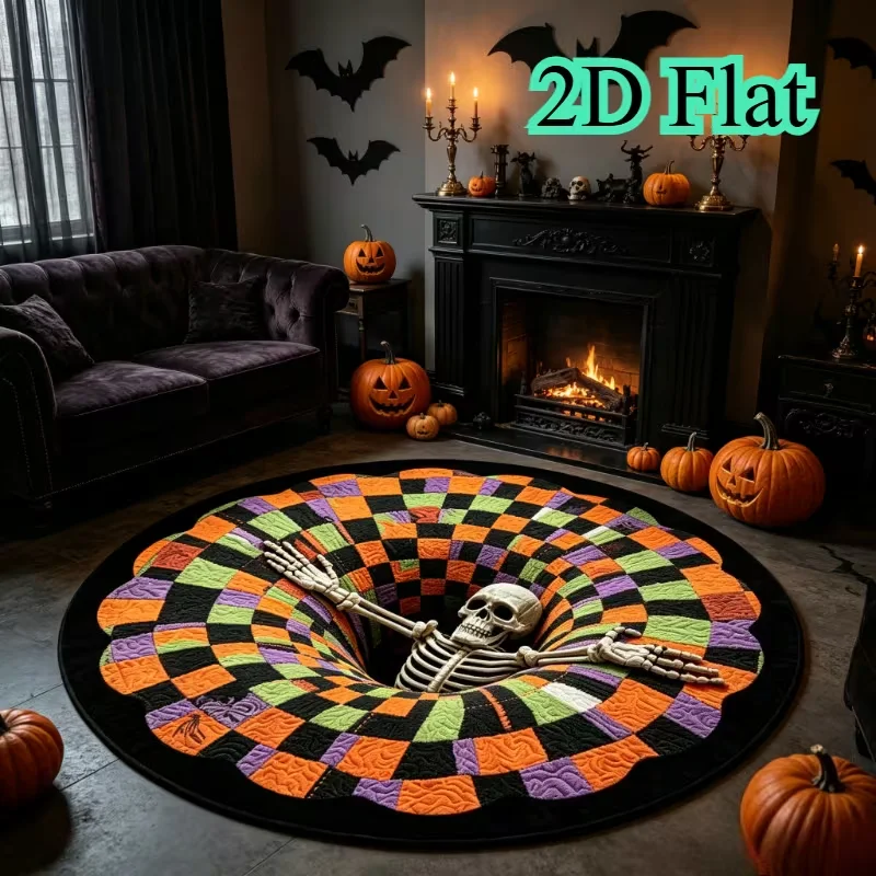 Halloween Skeleton 3D Hole Circle Rug Entrance Hallway Sofa Side Home Decor Bedroom Kitchen Coffee Table Area Doormat Floor Mat