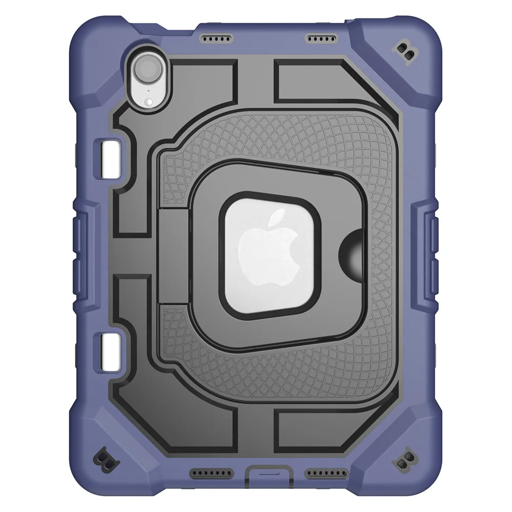 For iPad mini (2024) / (2021) Case Kickstand Silicone + PC Shockproof Protective Tablet Cover - Navy Blue + Black