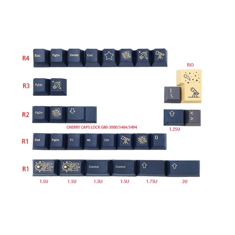 

135 клавиш Stargaze Keycap Cherry PBT Keycaps для ID60/GK61 64 68/71/75/84/RK836/87/96/98/108 Dye Subb для клавишной