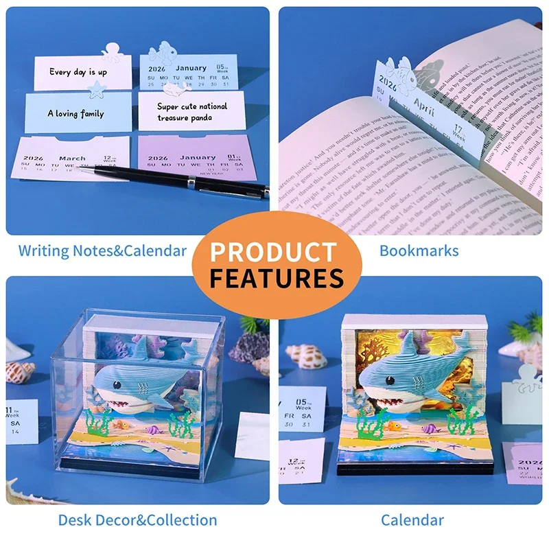 

Art Memo Pad 2026 Time-Piece Calendar, Tear-away Style, Glowing with LED Light, Ideal Christmas Gift