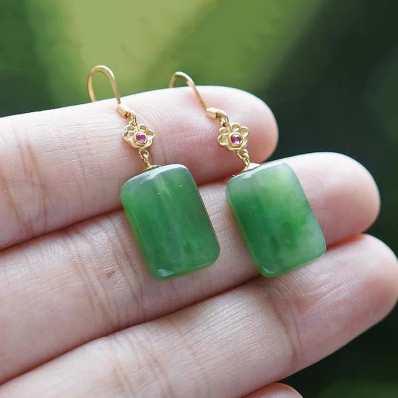 New in Natural Hetian Jade Earrings for Women Classic Ethnic Style Eardrop Simple charm Jewelry Cheongsam Hanfu Accessories