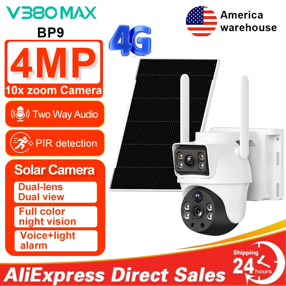 

V380MAX BP9 Двойной объектив 8MP Уличная камера 4G Система видеонаблюдения IP-камера с PIR-обнаружением движения и ночным видением