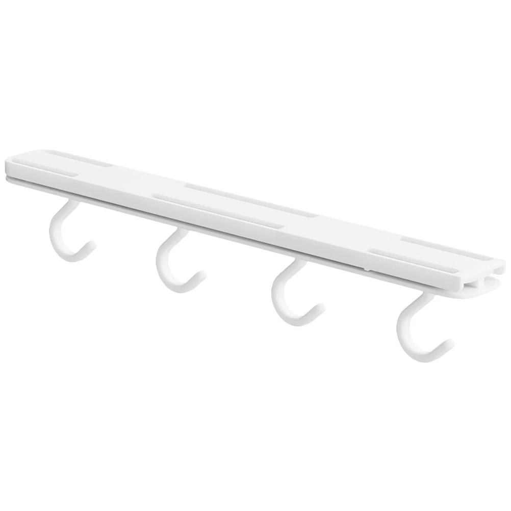 

Punch Free Hooks Sliding Rack for Kitchen Storage Mugs Cups Towels White Space Saving Organizer Under Cabinet Hook