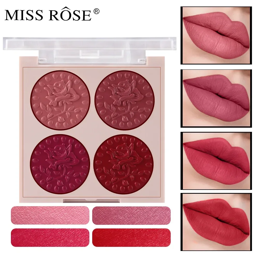 Miss Rose 4 Color Lipstick Lip Palette Cosmetics Long Lasting Natural Nude Makeup Mineral Lip Stick Lipgloss Makeup Pink A Pout