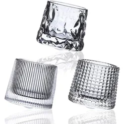Crystal Whiskey Glasses Tumbler Rotatable Old Fashioned Glass Cup Juice Drink Coffee Wine Cup for Bar Home Christmas Gifts