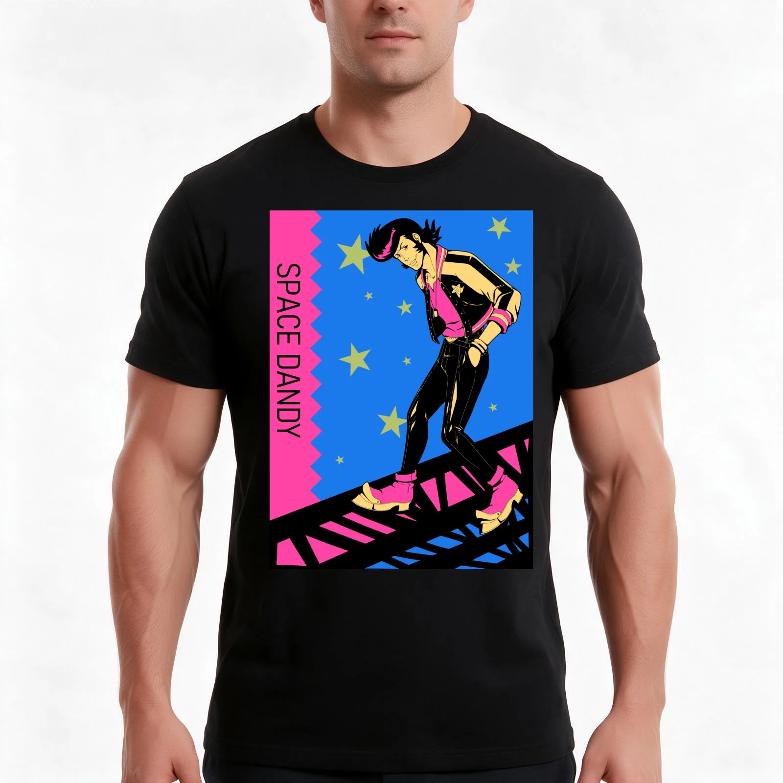 Space Dandy Strut T-Shirt, Summer Casual Cotton Tee, Oversized Streetwear Tops, Vintage Graphic Print, Loose Fit Short Sleeve