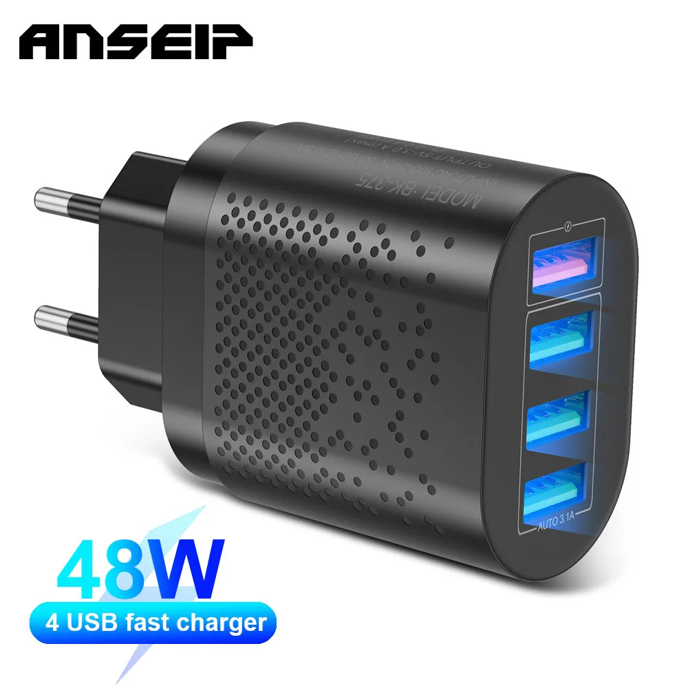 ANSEIP 48W Fast USB Charger Quick Charge 3.0 Wall Fast Charging 4 Port USB Charger Adapter For iPhone 14 13 12 11 Samsung Xiaomi