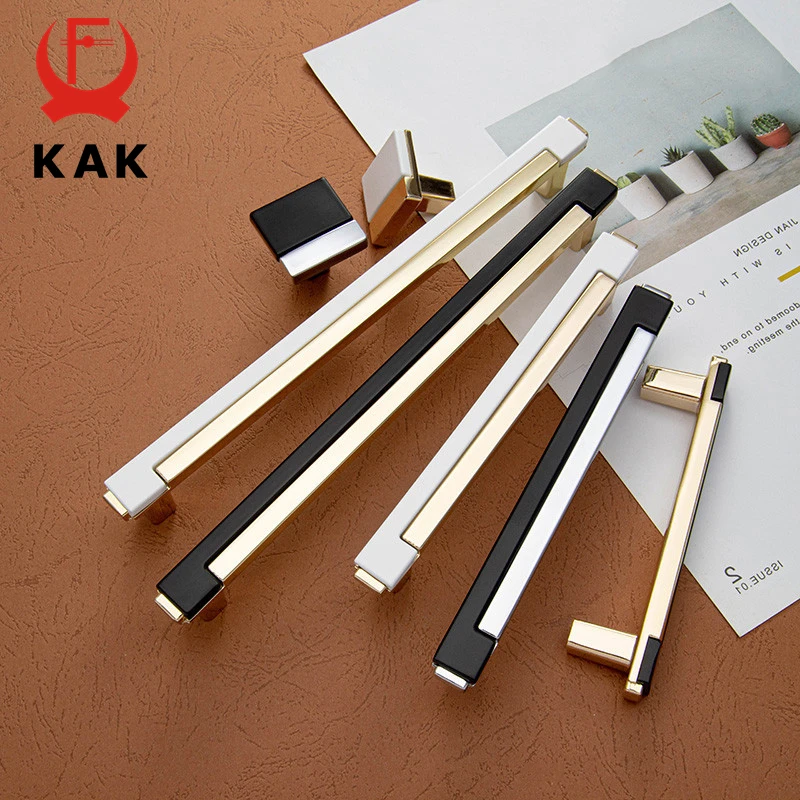 KAK Bright Chrome Cabinet Handles Gold Kitchen Handle Black Drawer Knobs Door Pulls Zinc Alloy Furniture Handle Door Hardware