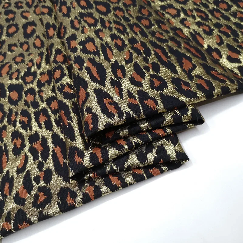 Gold Silk Yarn Dyed Jacquard Fabric Fashion Leopard Print Dress Trench Coat Clothing Cloth Spring Autumn Winter Design Sewing