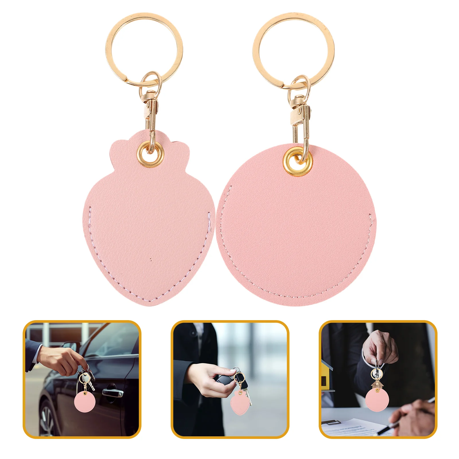 2 Pcs Access Card Holder Key Fob with Keychain RFID Cover Bracket Pouch Tag Storage Pu Pendent Covers