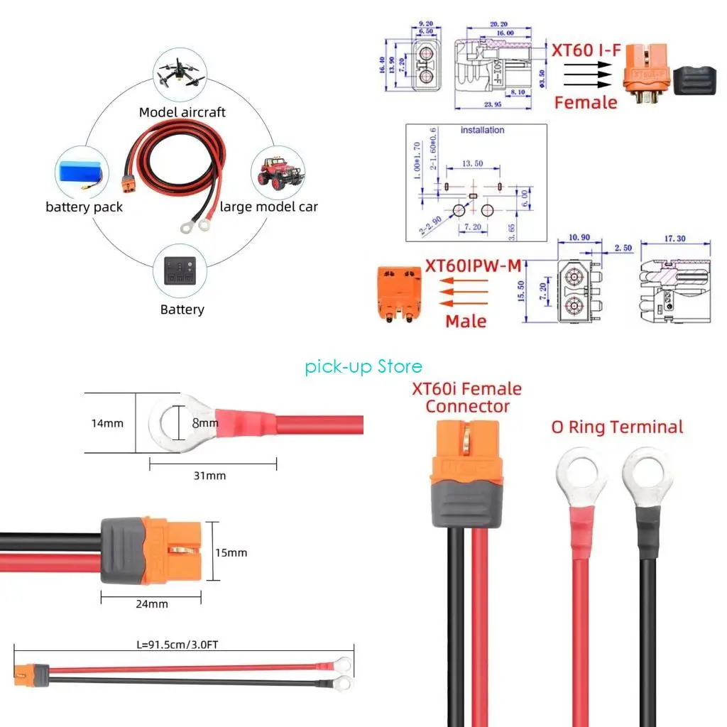 Q5WA XT60IF 암 플러그에 O 타입 터미널 구리 코 클립 와이어 태양열 충전