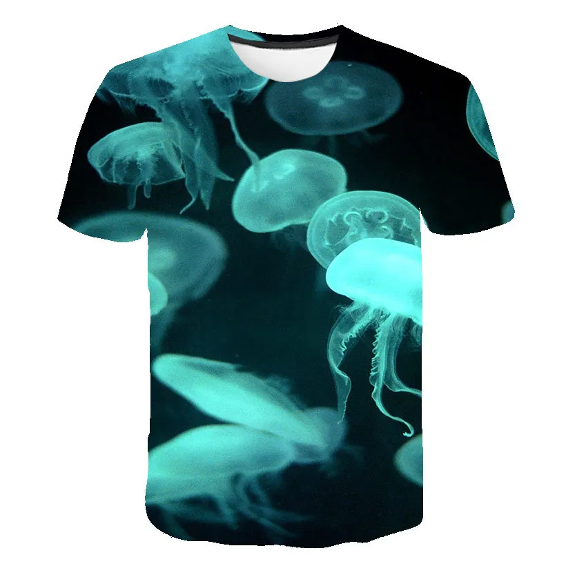 Luminous Jellyfish Print Girls Boys Casual T-Shirt Summer Kids Teens Short Sleeve Tops Children Clothing T Shirt Baby Cool Tees