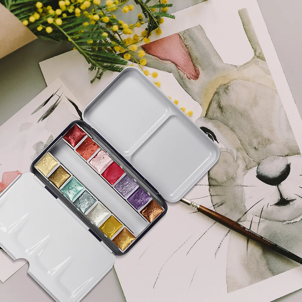 

Watercolor Paint Box Durable Stainless Steel Empty Case Pigment Tray Mixing Palette Travel Size Leakproof Art Supplies Painting