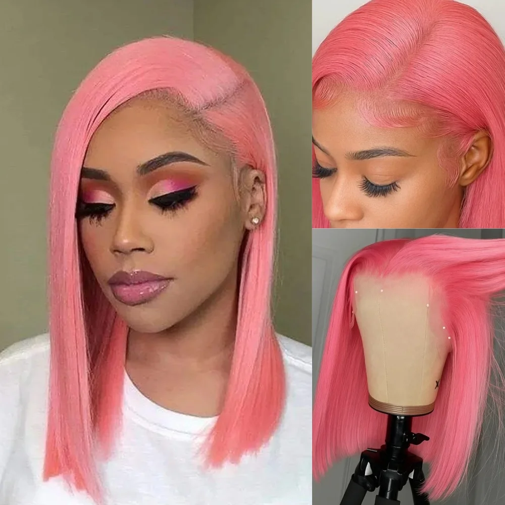 

20 Inch Short Pink Bob for Women Synthetic Hair 180 Density Natural Straight Heat Resistant Fiber Wigs for Daily Party Cosplay