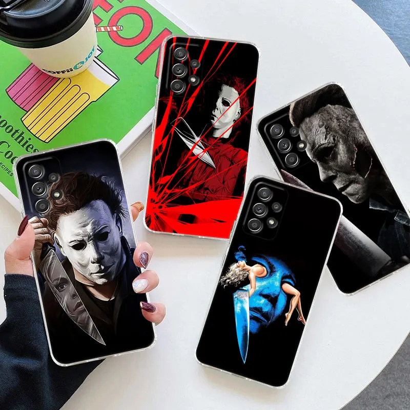 Michael-Myers Horror Halloween per Samsung Galaxy A55 custodia A54 A52 A53 A15 A14 A13 A21S A23 A51 A34 A35 A33 A32 A72 Cover per telefono