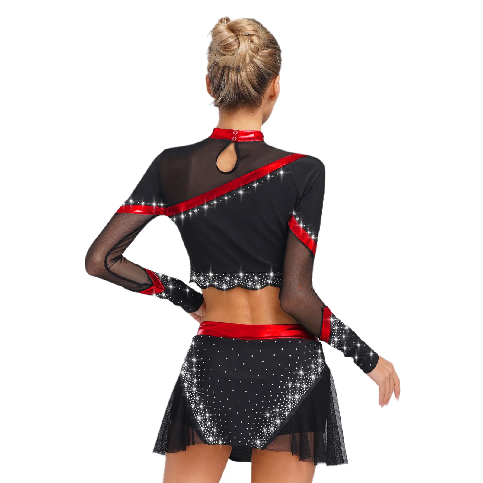 Trajes de animadora para mujer, uniformes de porristas, disfraz de Cosplay, Top corto de manga larga y minifalda plisada, vestidos de actuación
