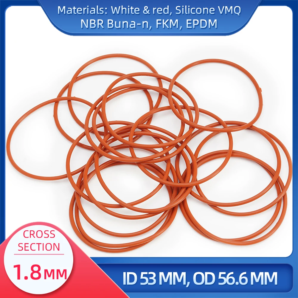 

O Ring CS 1.8 mm ID 53 mm OD 56.6 mm Material With Silicone VMQ NBR FKM EPDM ORing Seal Gaske