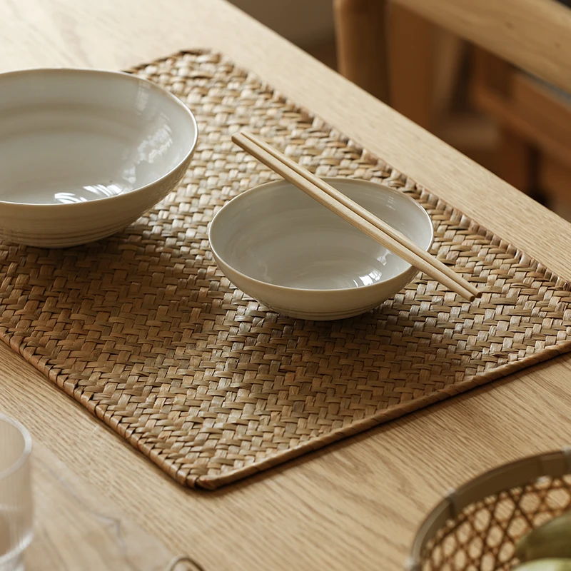 

Seaweed woven placemat, handmade thermal insulation mat, tea mat, pastoral simple Chinese anti-scalding dining table mat