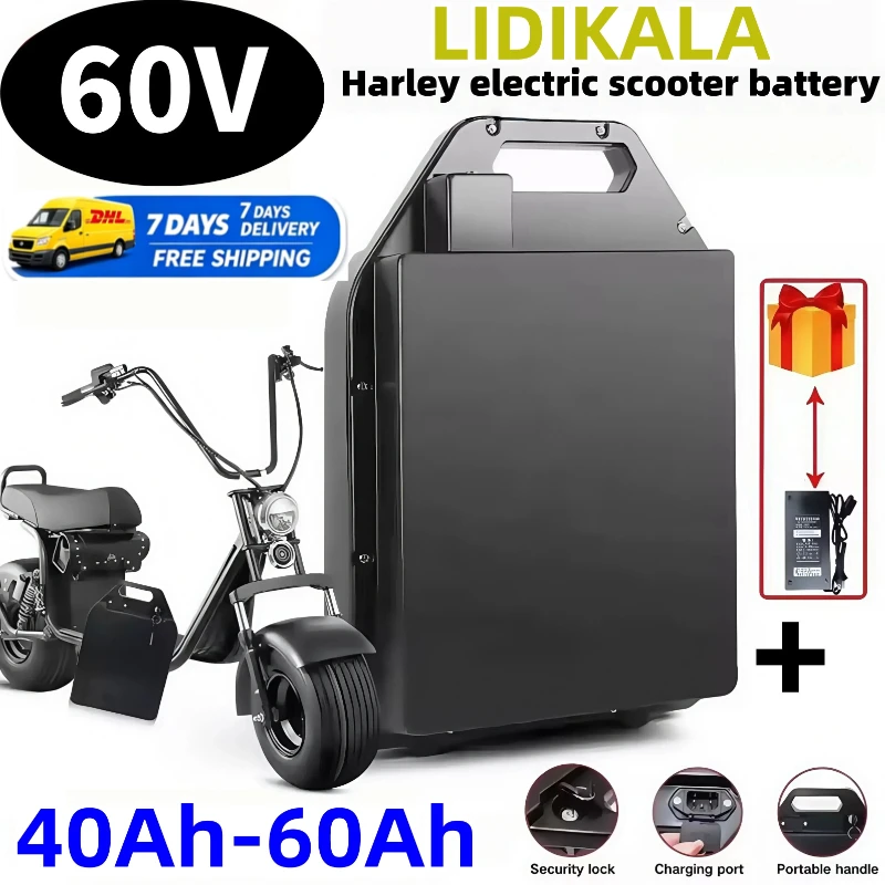 Image of 60V 40Ah-60Ah Elektromotorrad Harley Zweirad Faltbares Citycoco Elektromotorrad Lithium-Ionen-Akkupack 2000W, kostenloses Ladegerät