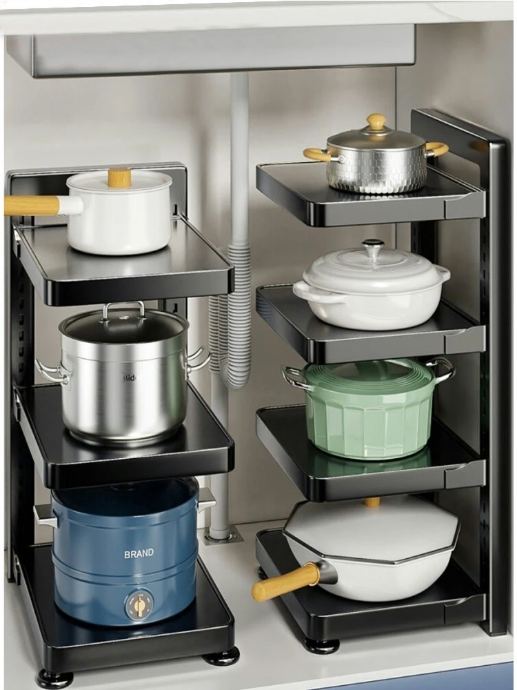 

Kitchen storage rack for home use, multi-functional pot storage shelf, multi-layer cabinet sink tiered pot rack, standing