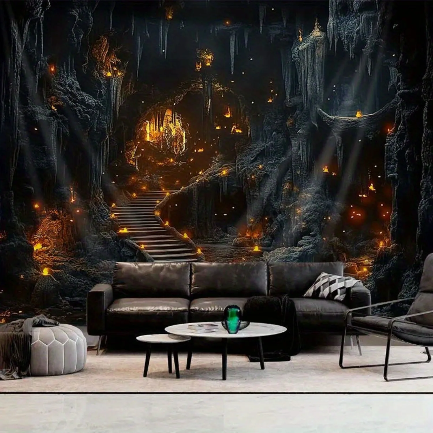 Tree Cave Tapestry - Wall Hanging with Fiery Cave Design, Polyester Fabric, Thin Peach Skin, Perfect for Living Room or Bedroom