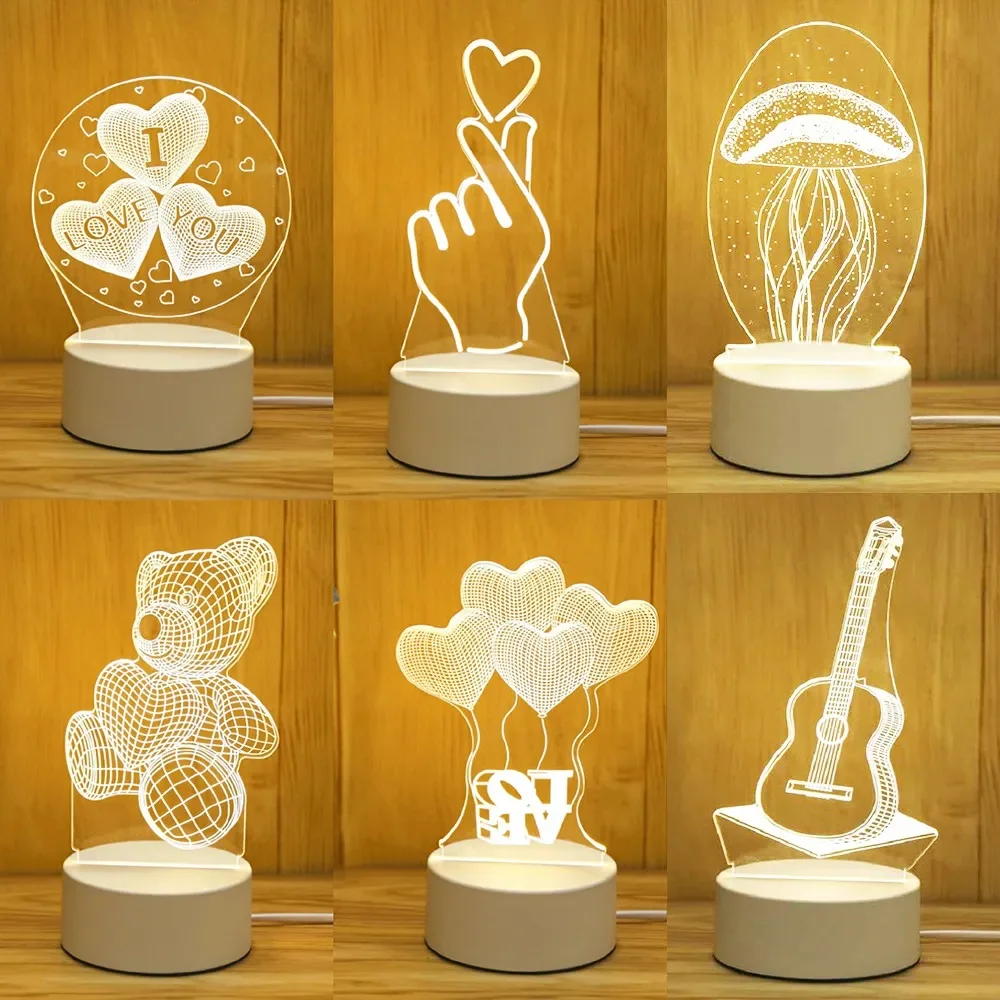 Veilleuses LED USB en acrylique, lampe enseigne au néon 3D, Noël, décorations de Noël pour la maison, chambre à coucher, décor d'anniversaire, cadeaux de mariage