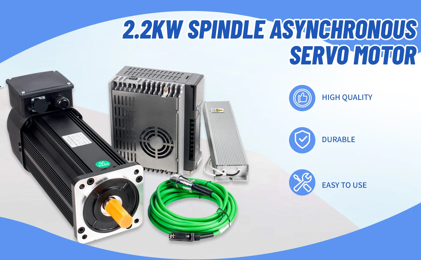 Large Torque 2.2KW CNC Lathe Asynchronous Spindle Servo Motor 6000rpm 8000rpm With Driver AC 380V + 5M Cable