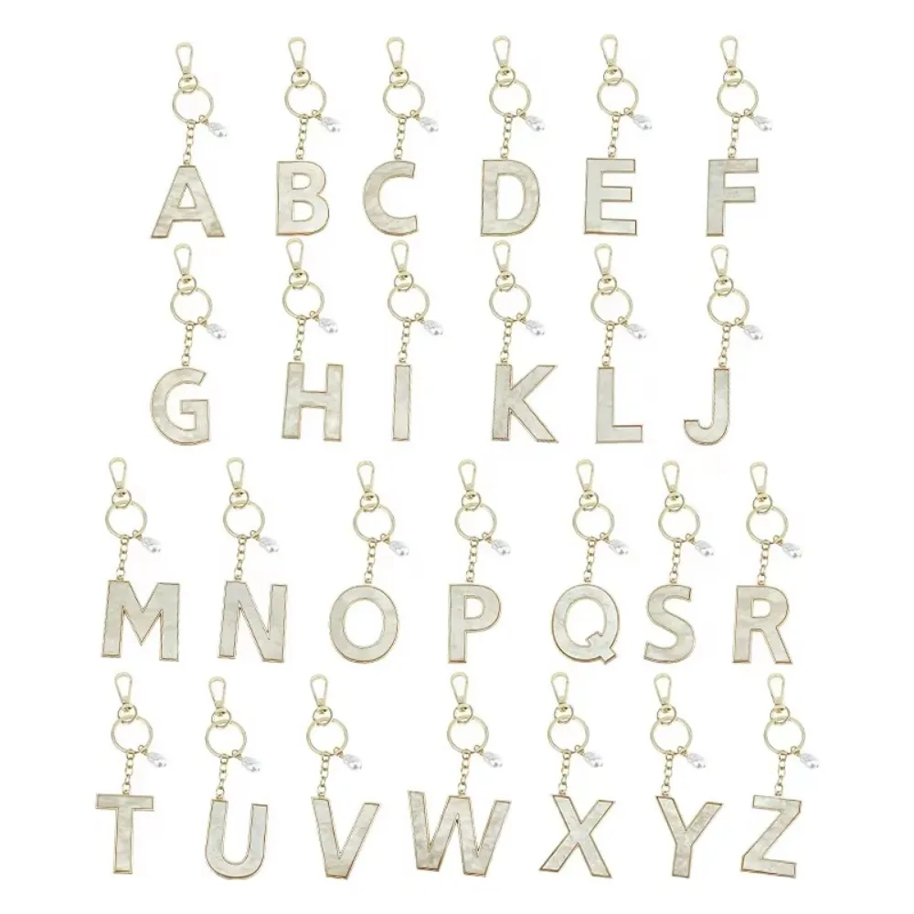 A-Z Initials Keyring Couples Metal Pendant with Pearl