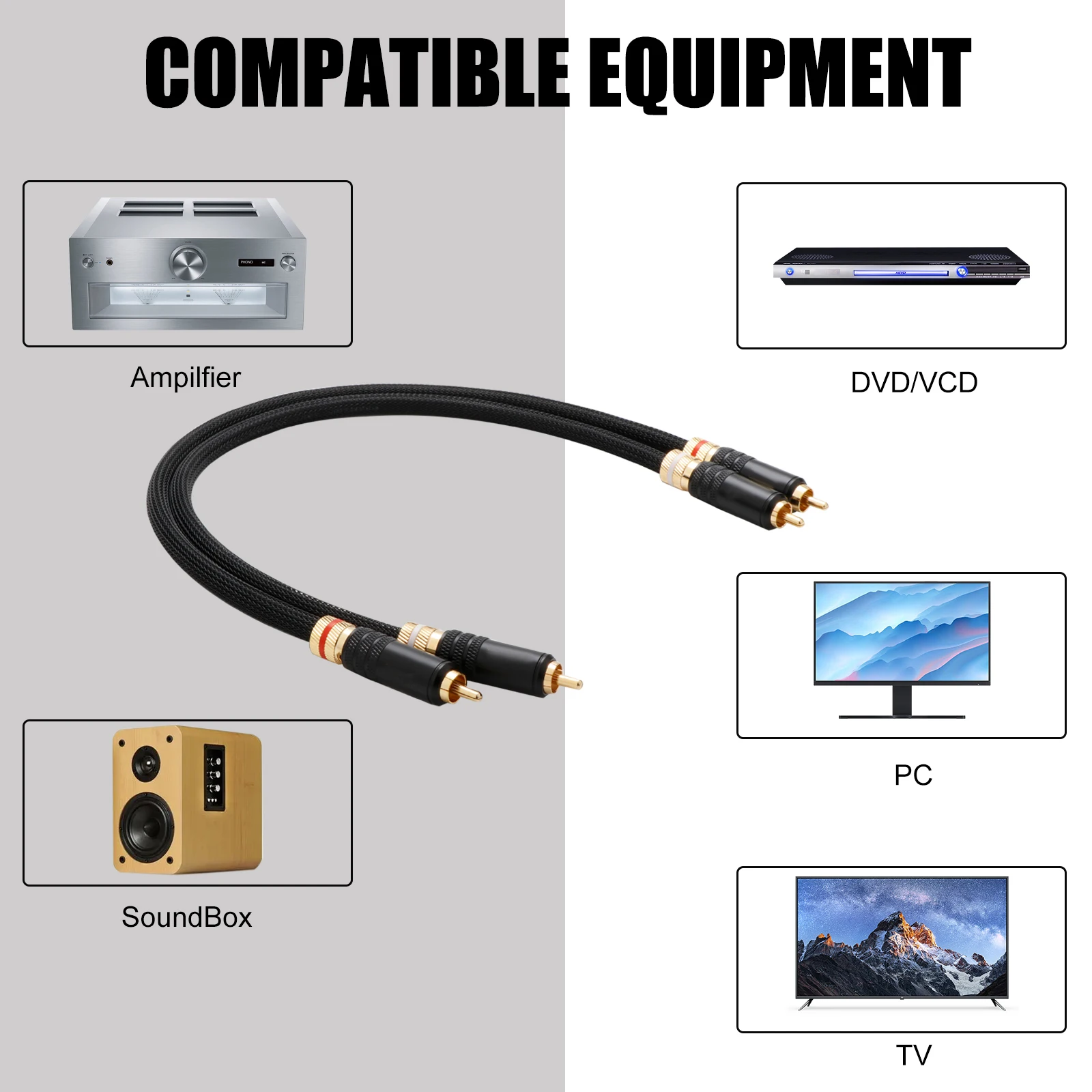 X401 2PCS/Pair Hifi Audio 5N OFC RCA Audio Interconnct Cable RCA to RCA Extension Wires With Gold Plated RCA Connector Plug