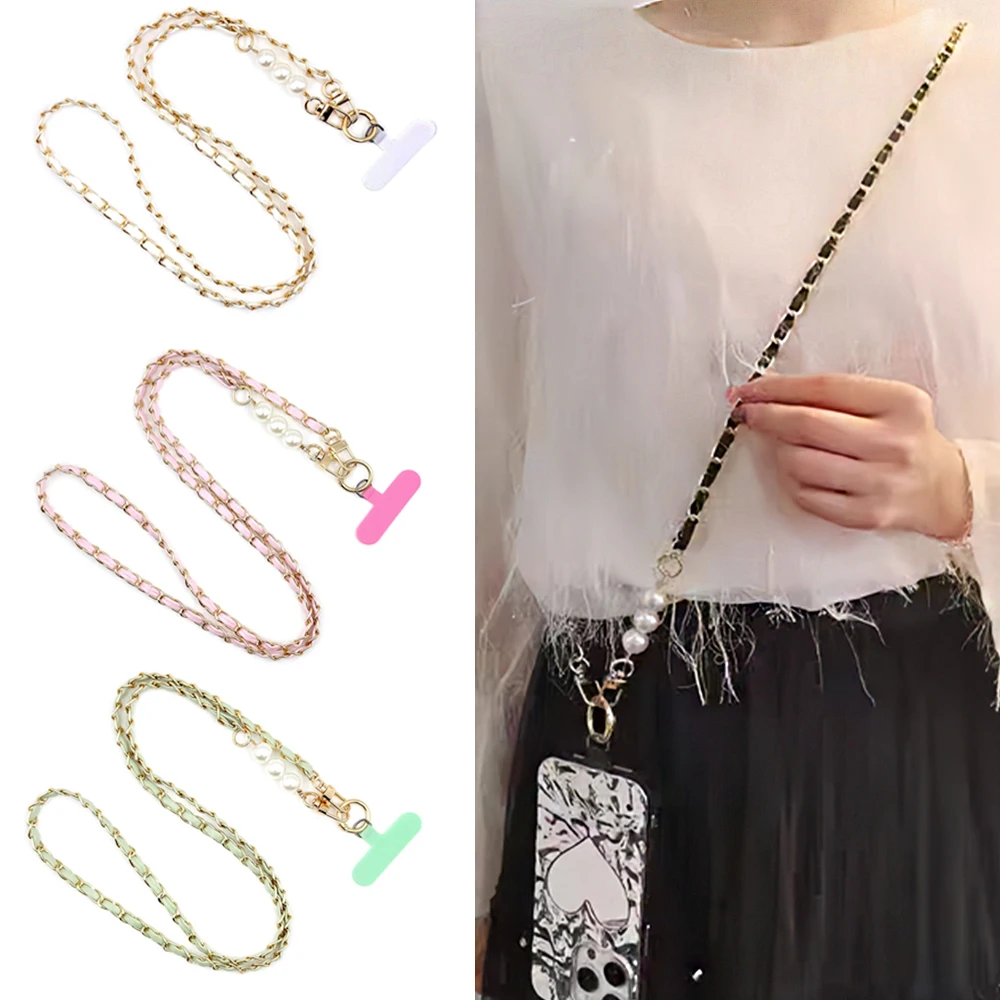 

Длинный чехол для мобильного телефона с жемчужной цепочкой через плечо, универсальный ремешок, женский длинный ремешок на шею и плечо, ремешок для мобильного телефона