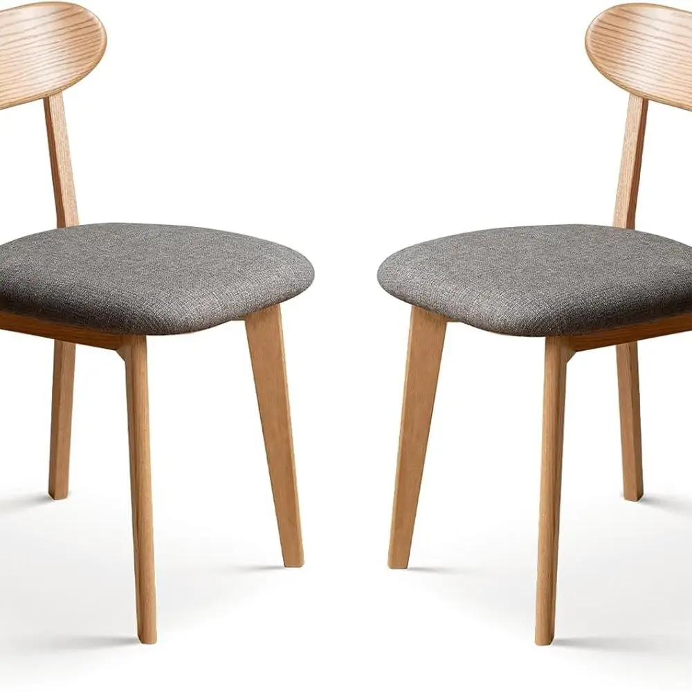 كراسي طعام منجدة من الخشب الصلب، بلوط حديث من القرن مع مسند ظهر منحني، تصميم على شكل جناح للمطبخ أو غرفة الطعام (2- #1