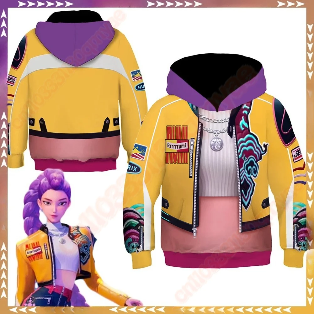 

2025 NEW Movie Demon Hunter KPop Rumi Cosplay Fantasy Girls Hoodie Clothing Costume Disguise Teen 6 to 14 Years Fantasia Outfits