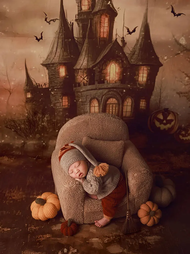 0-1 Month Baby Clothes Wizard Style Newborn Photography Prop Set for Halloween Babies Photoshoot Cosplay Costume with Pumpkin