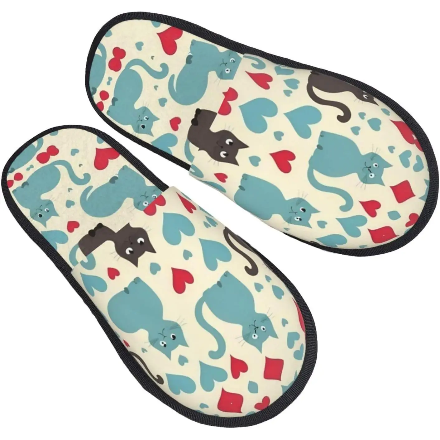

Happy Walking Kitty printing Fall Winter Fuzzy Slippers Comfy House Shoes,Portable for Hotel Travel Gifts for Women and Men