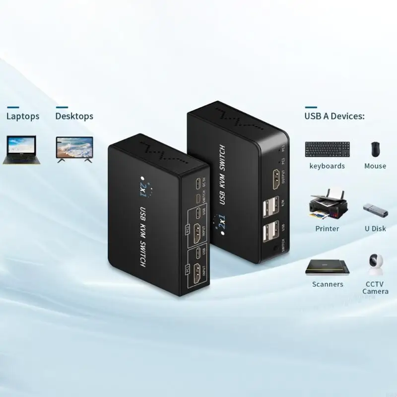 KVM Switcher 2 พอร์ต Switcher USB สำหรับ 2 คอมพิวเตอร์แชร์คีย์บอร์ดเมาส์ 45BD